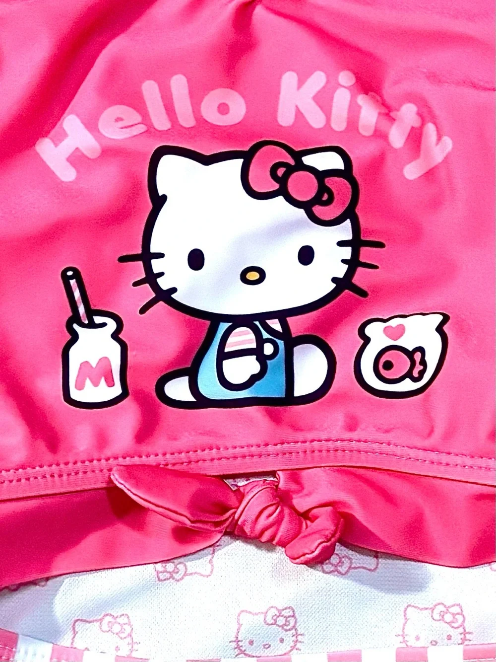 Hello Kitty by Sanrio Girls Swimsuit Pink Striped One‑Piece S 6/6X EUC